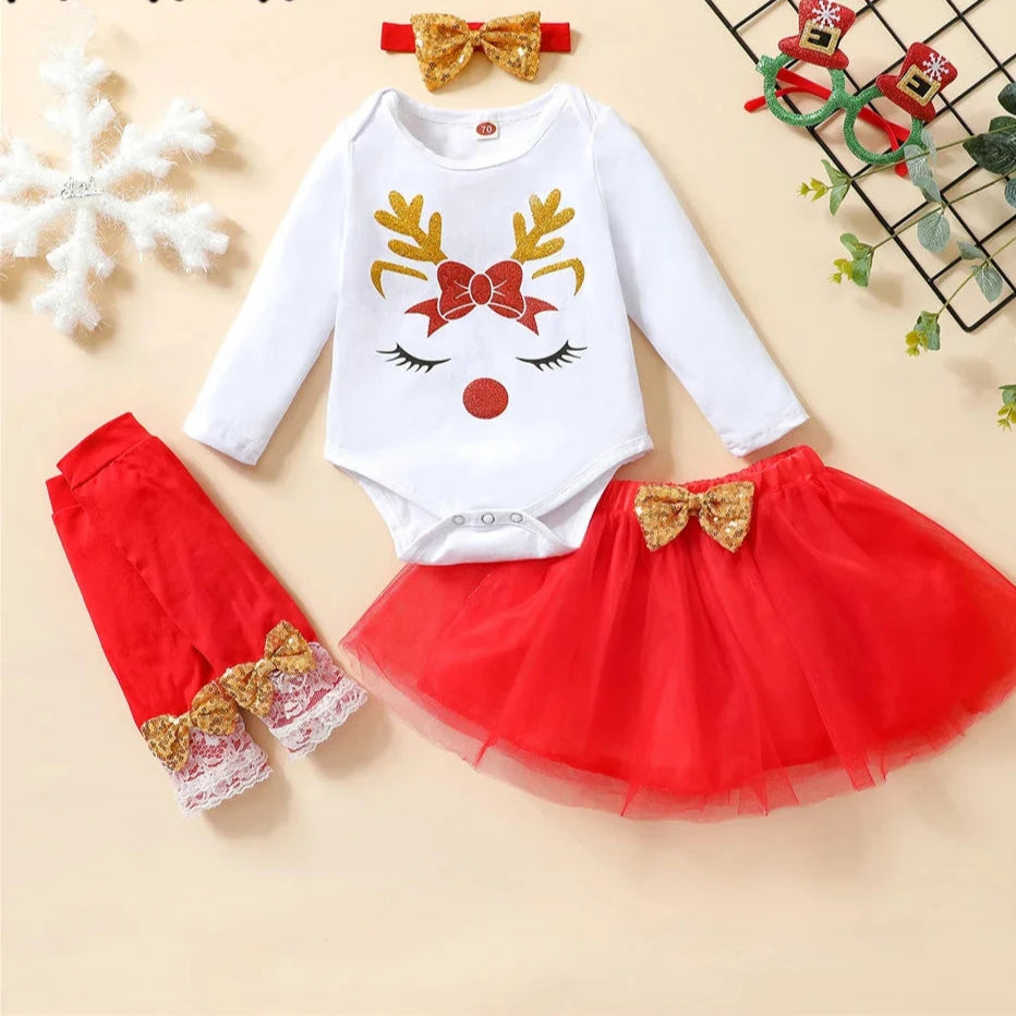 Baby Girl holiday Tassel Sleeve Romper and Plaid Bodysuit