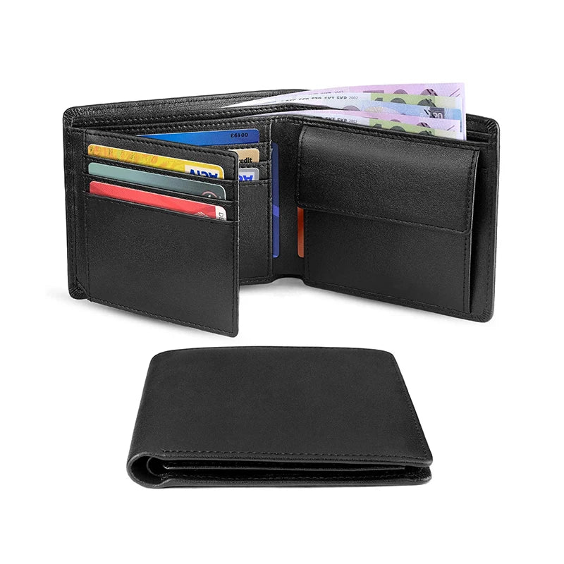 Slim Genuine Leather Wallet with RFID Blocking- holds 10 Credit Cards & has coin pouch