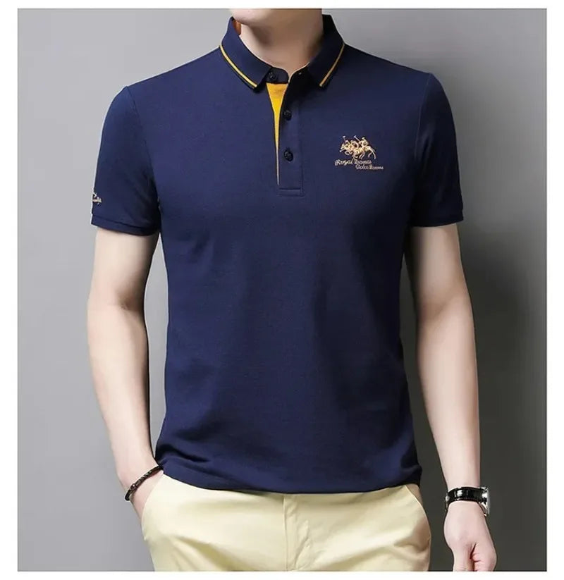 Men's Embroidered Polo Short Sleeve Shirt -Luxury Casual Lapel T-shirt