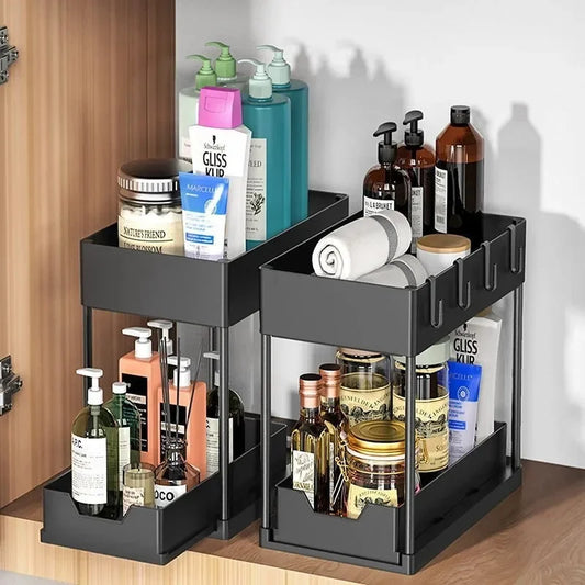 Under Sink Organizer and Storage, Kitchen Organization Rack with Double Sliding Cabinet Drawers