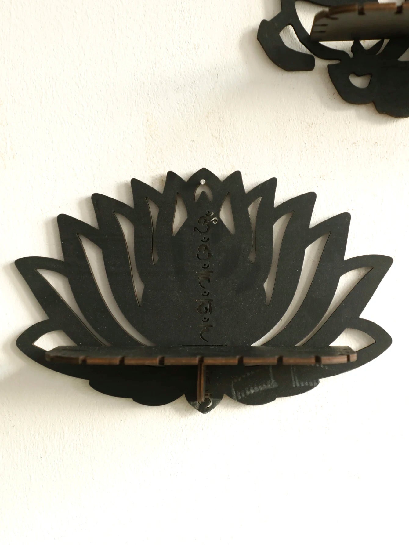 Lotus Crystal Black Wooden Floating Wall Shelf