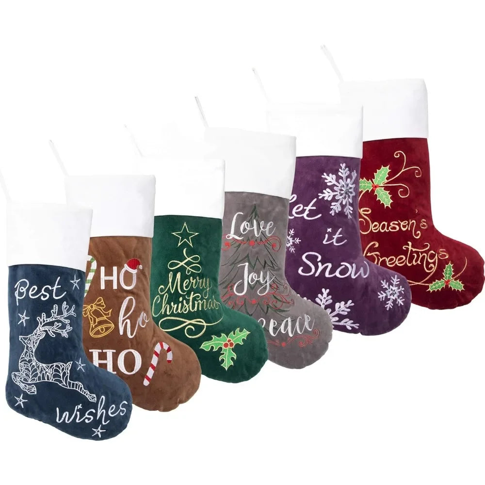 6 Pack Christmas Stockings for Family -Large Luxury Velvet with Quilted Lining