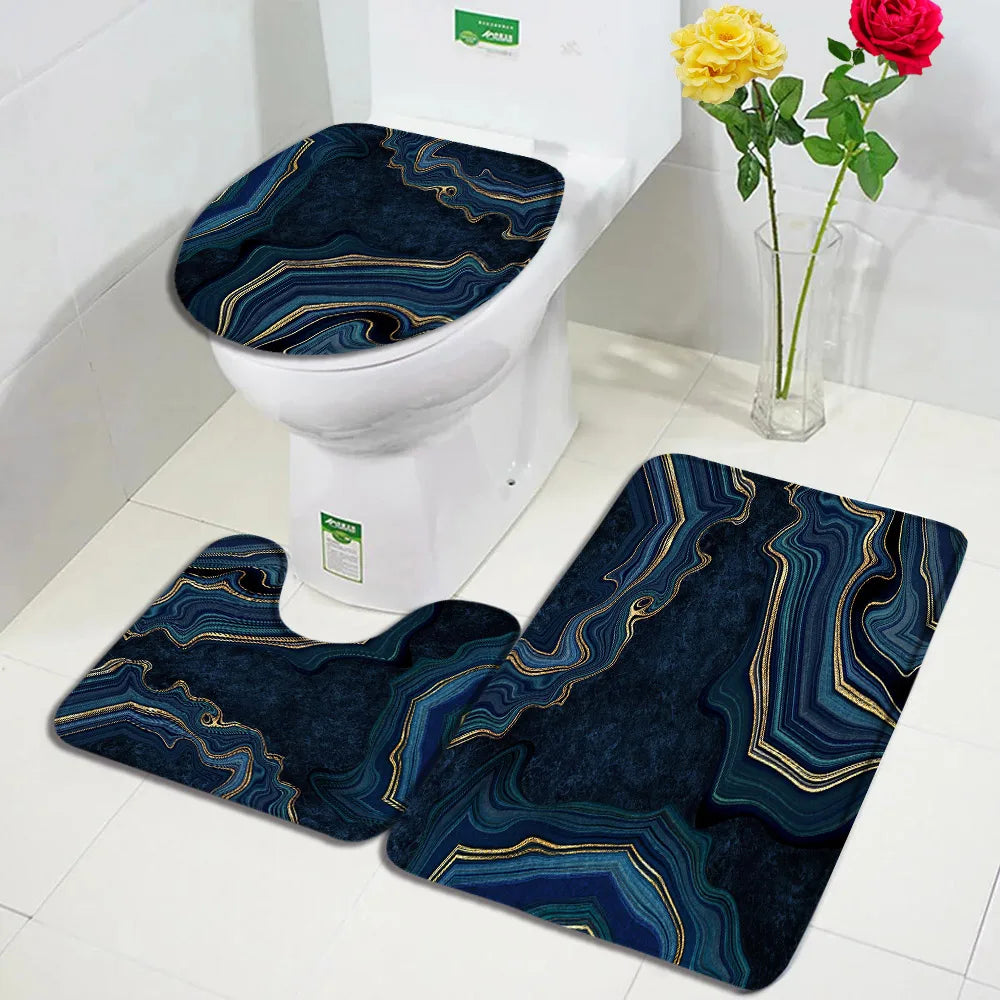 Juego de 1 a 3 alfombrillas de baño antideslizantes con diseño de mármol abstracto, alfombras y tapa de inodoro