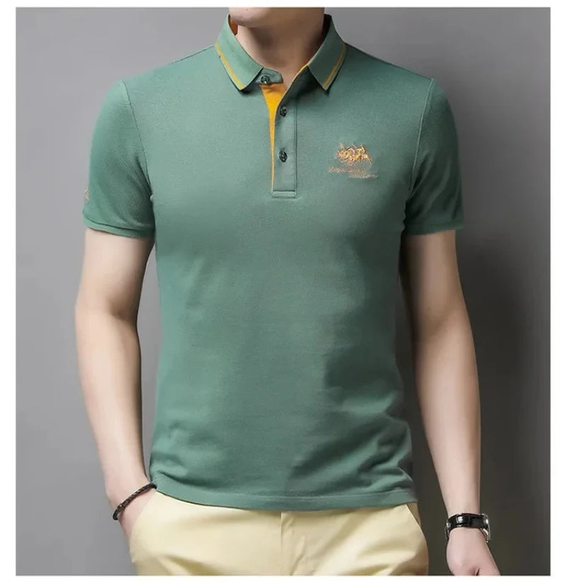 Men's Embroidered Polo Short Sleeve Shirt -Luxury Casual Lapel T-shirt