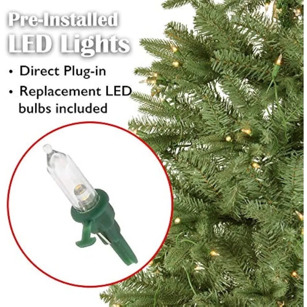 8 Ft Pre-lit Artificial  Christmas Tree w/ 750 Warm White Light, & Metal Foldable Stand