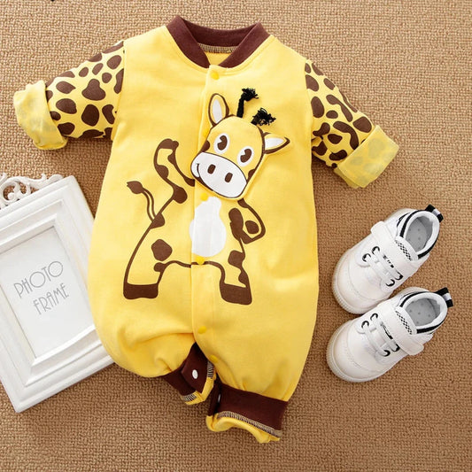 Baby Yellow Giraffe Romper Jumpsuit-  100% Cotton