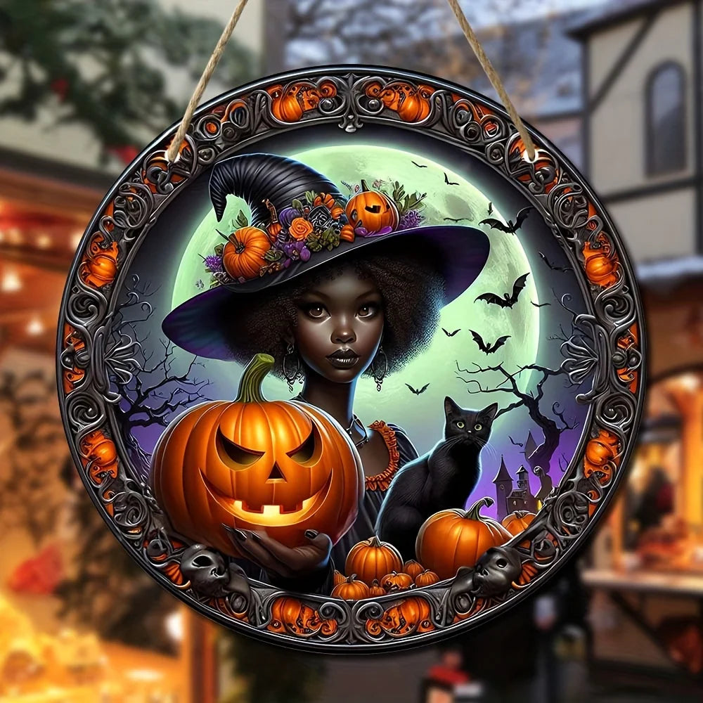 Charming Witch-Themed Wooden Sign For Halloween