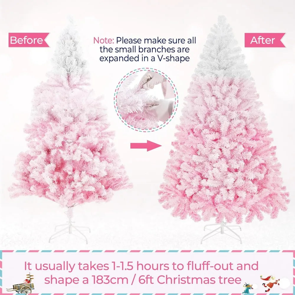 Artificial Flocked Pre lit Christmas Tree -Pre-lit with 820 Branch Tips & Foldable Stand