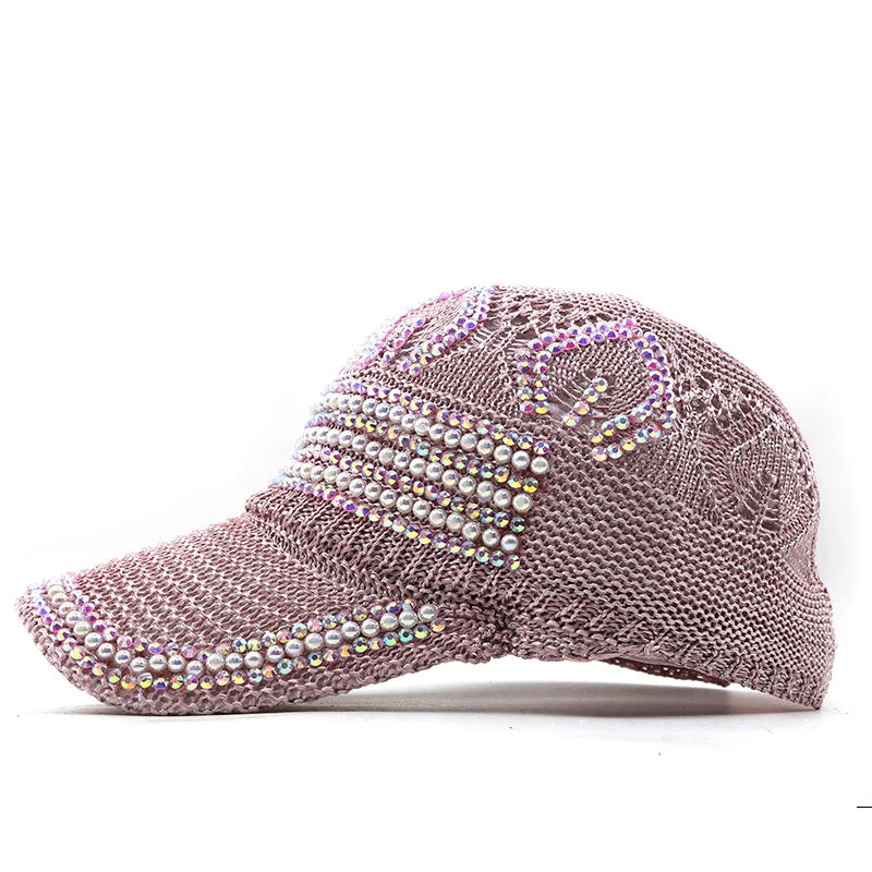 Women's Rhinestone Knitting Mesh Baseball cap with Crystal Bling  Decoration