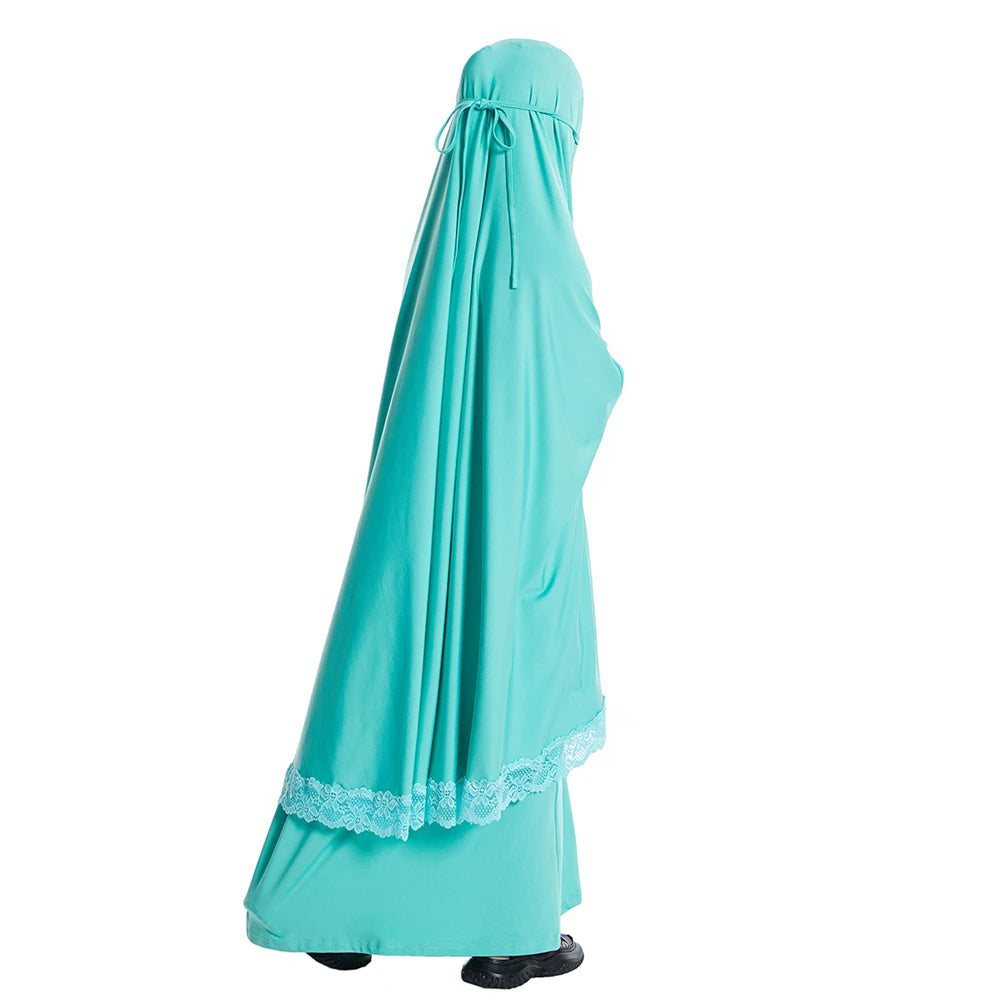 2Pcs Traditional Muslim Kids Girls Hooded Overhead Hijab Burqa Gown