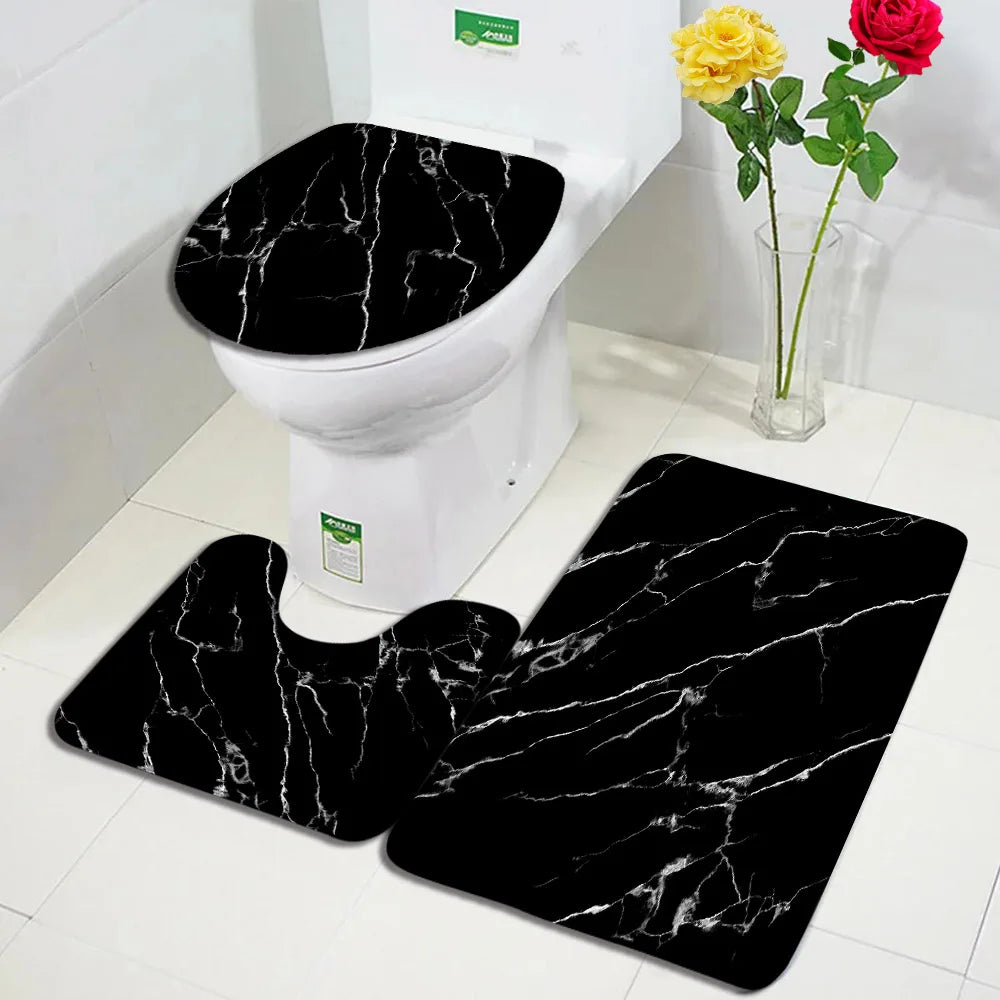 Juego de 1 a 3 alfombrillas de baño antideslizantes con diseño de mármol abstracto, alfombras y tapa de inodoro