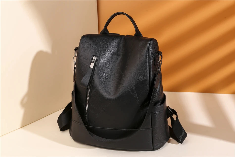 Women’s Soft Leather Large Capacity Backpack- Shoulder Bags