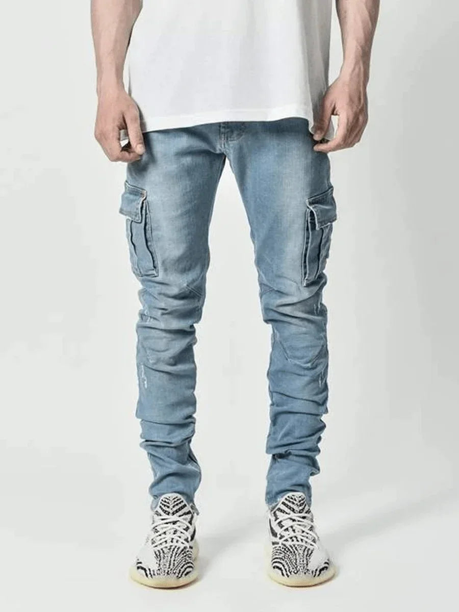 Men's Multi Pockets Casual Slim Fit Elastic Jeans