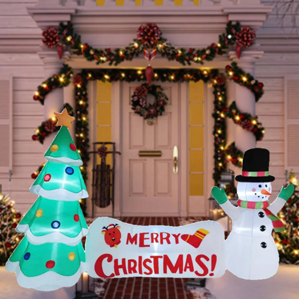 10FT LED Inflatable Christmas Snowman + Tree & merry Christmas Banner