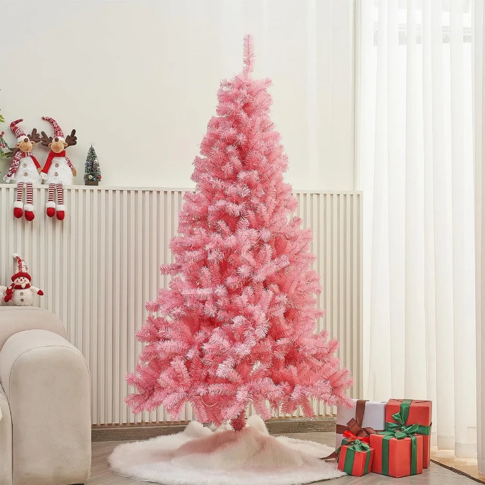 6ft-7.5ft Artificial Spruce Christmas Tree with 300 White String Lights