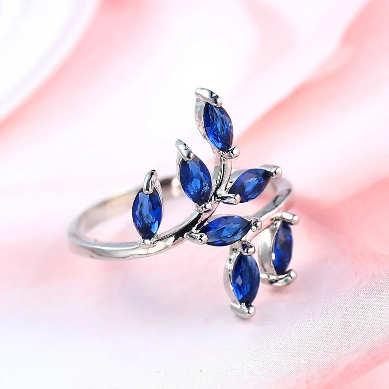 Blue Zircon Leaf Ring