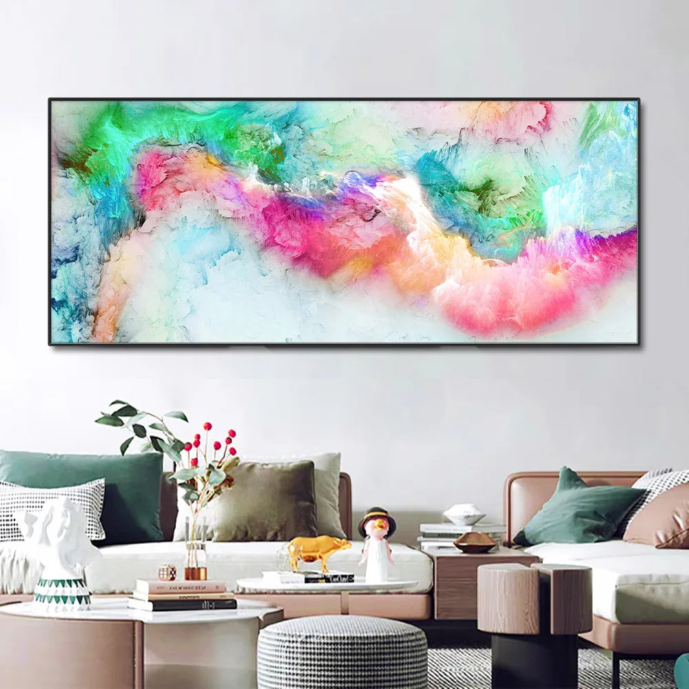 1PC Large Light Blue Green Cloud Abstract Oil Painting Canvas Print- NO FRAME