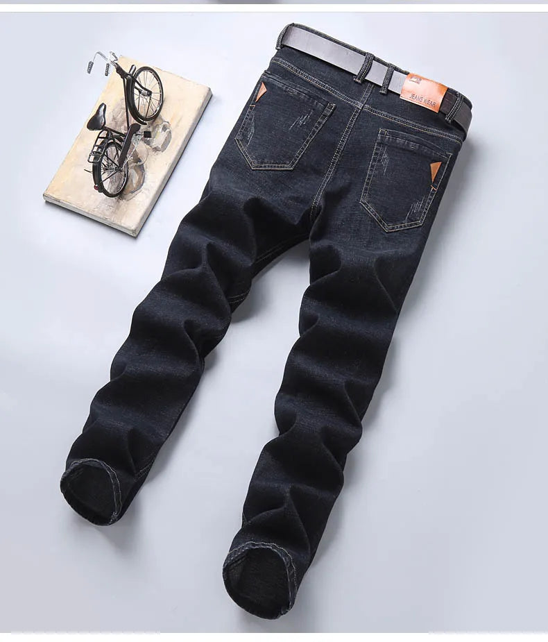 Men's Blue Jeans -Casual stretchy Straight Leg