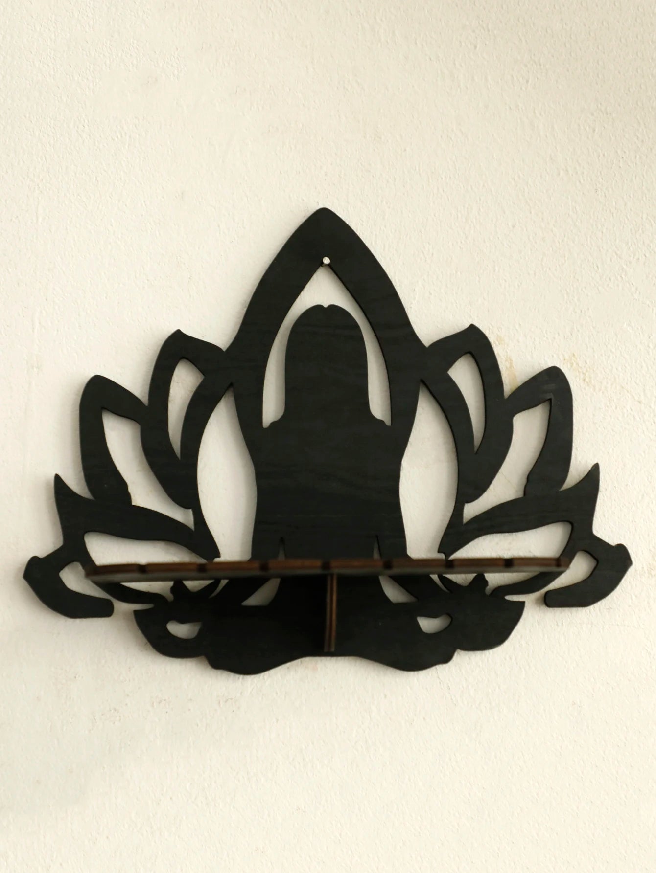 Lotus Crystal Black Wooden Floating Wall Shelf