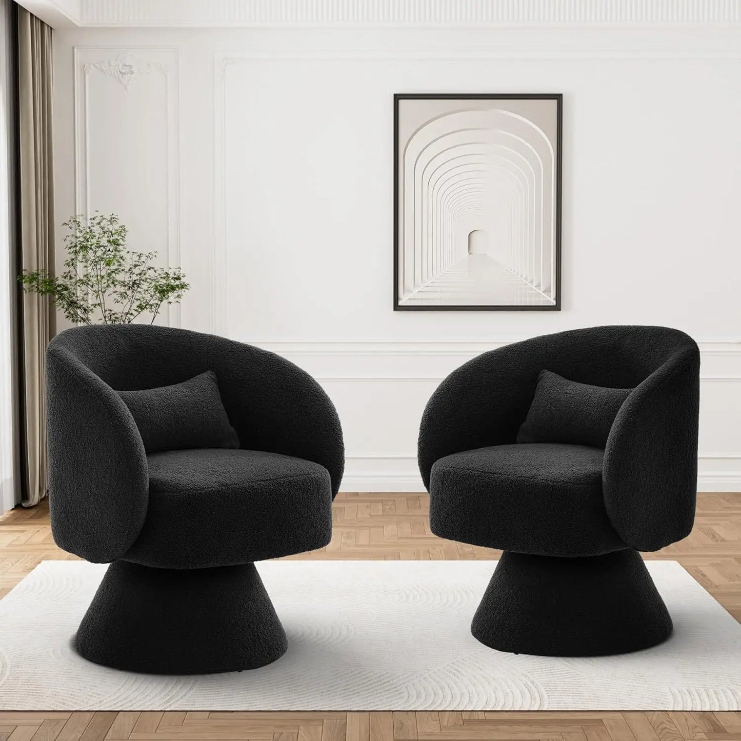 Set of 2 Upholstered Swivel Barrel Accent Chair - 360 Degree Swivel