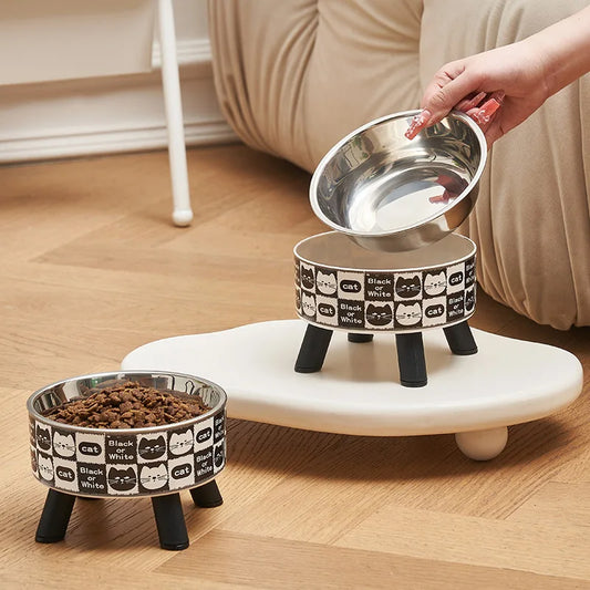 1pc-Elevated stainless steel pet feeder bowl - non-slip & anti-knock over