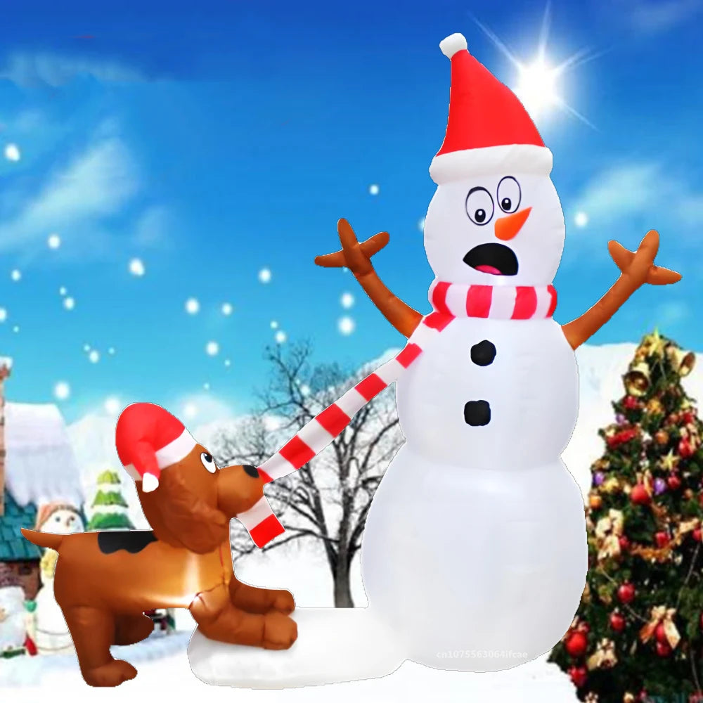 4 ft /1.1M LED Christmas Inflatable -Dog Bites Snowman Scarf