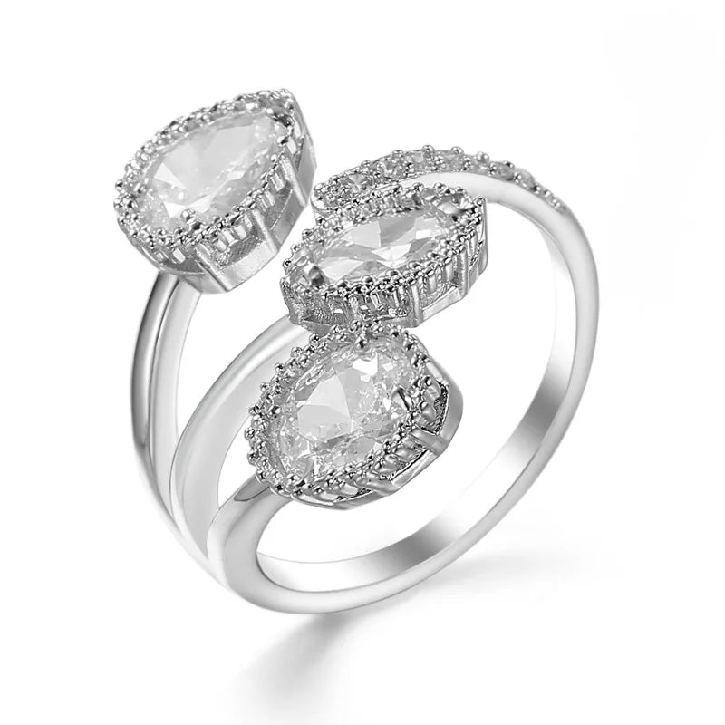 Elegant Flower Shaped Ring With 3 Zircon Stones