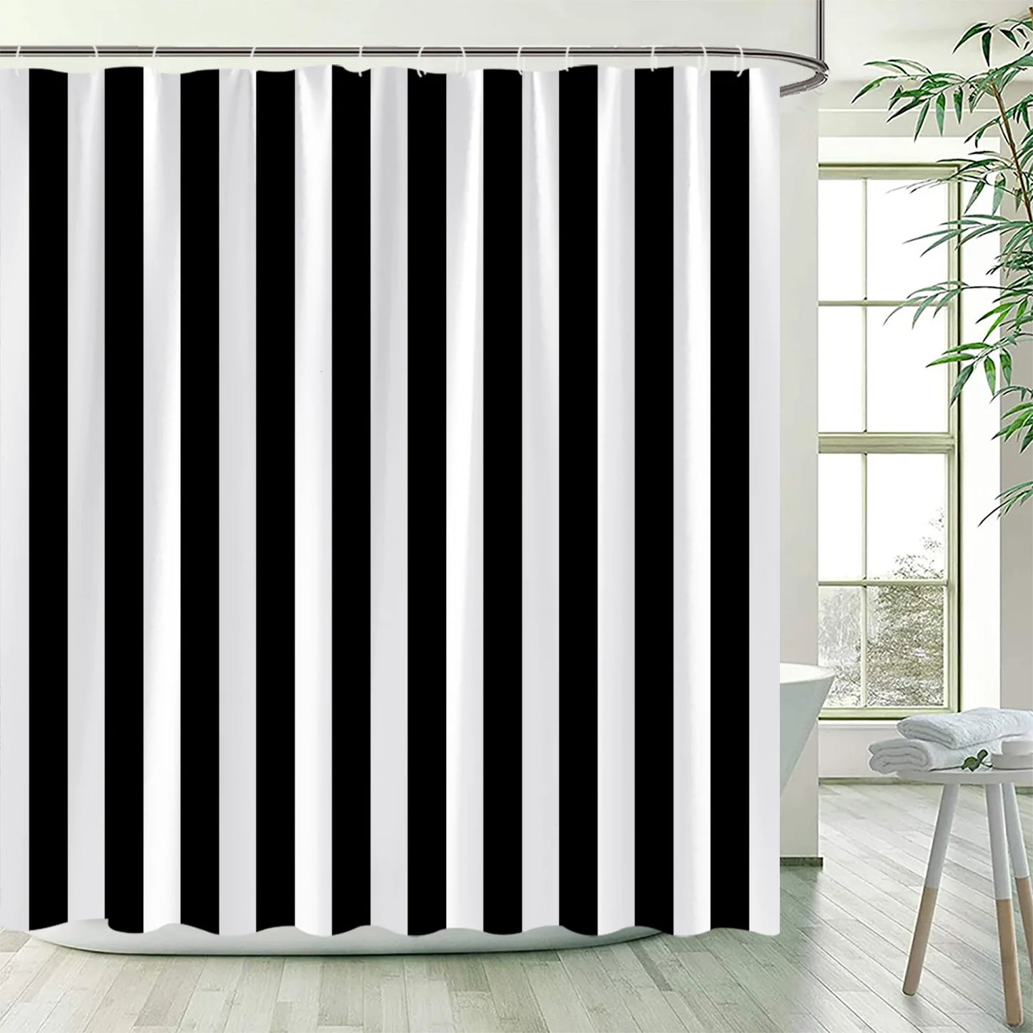 Striped Shower Curtain with hooks- Vertical Stripe design