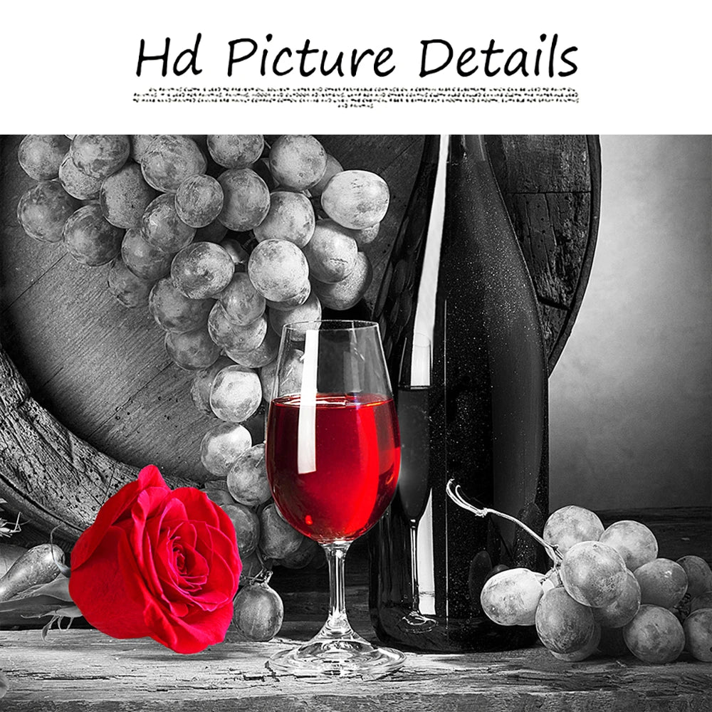 1 PC Kitchen Wall Art Decor -Red Wine Glass Rose Painting on Canvas- NO FRAME