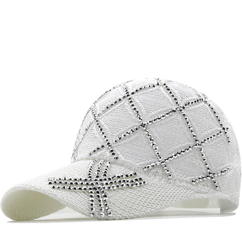 Woman's  Sequined Rhinestone Pearl Mesh Baseball Cap