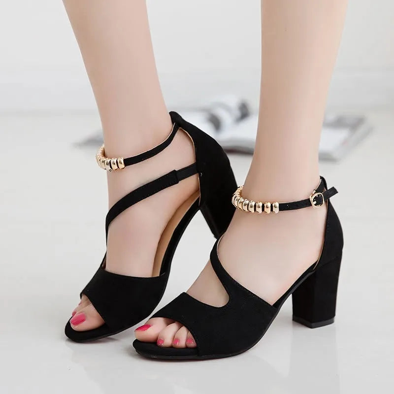 Women's Casual High Heels with Line Buckle