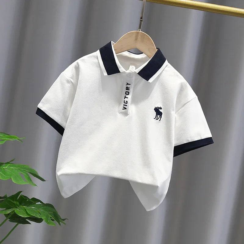 2PCs - Boy's  short sleeve cotton polo shirts