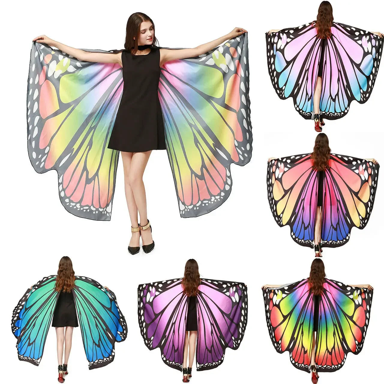 Rainbow  Butterfly Wings Cape Shawl Costume