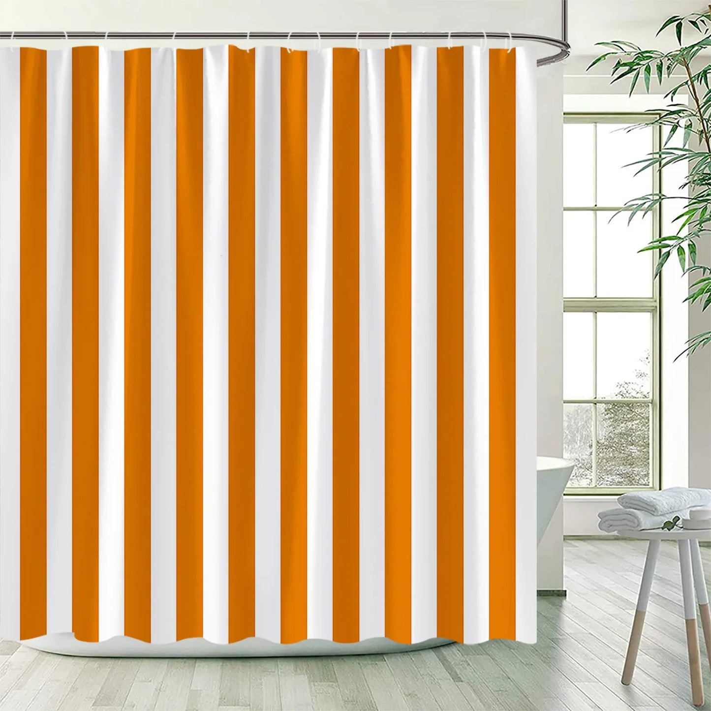 Striped Shower Curtain with hooks- Vertical Stripe design