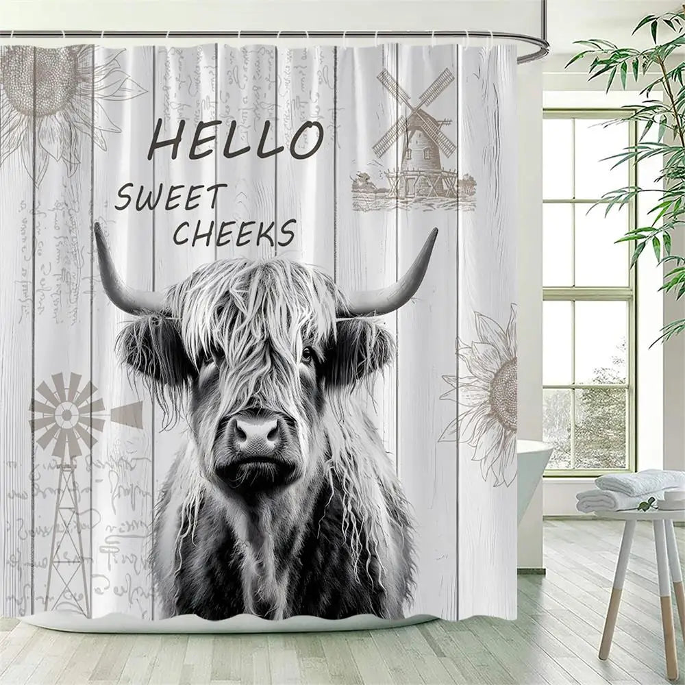 Bath Curtain - Funny Highland Cow Shower Curtains with Hooks