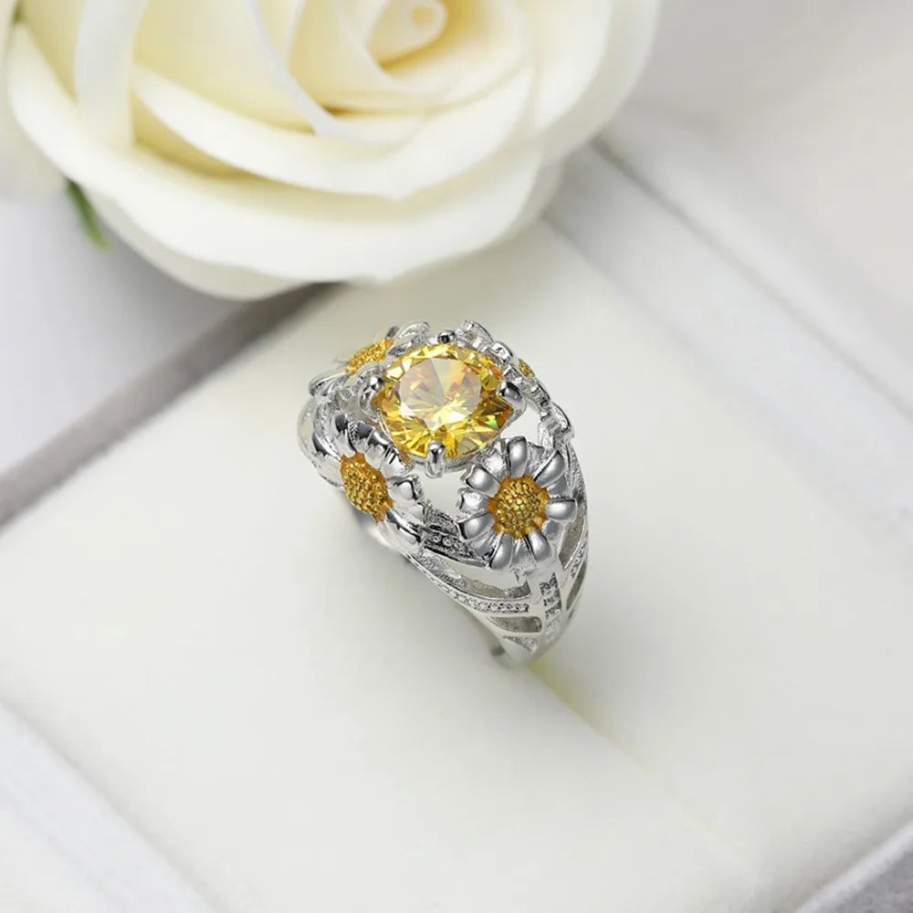 Anillo Daisy - Circón amarillo