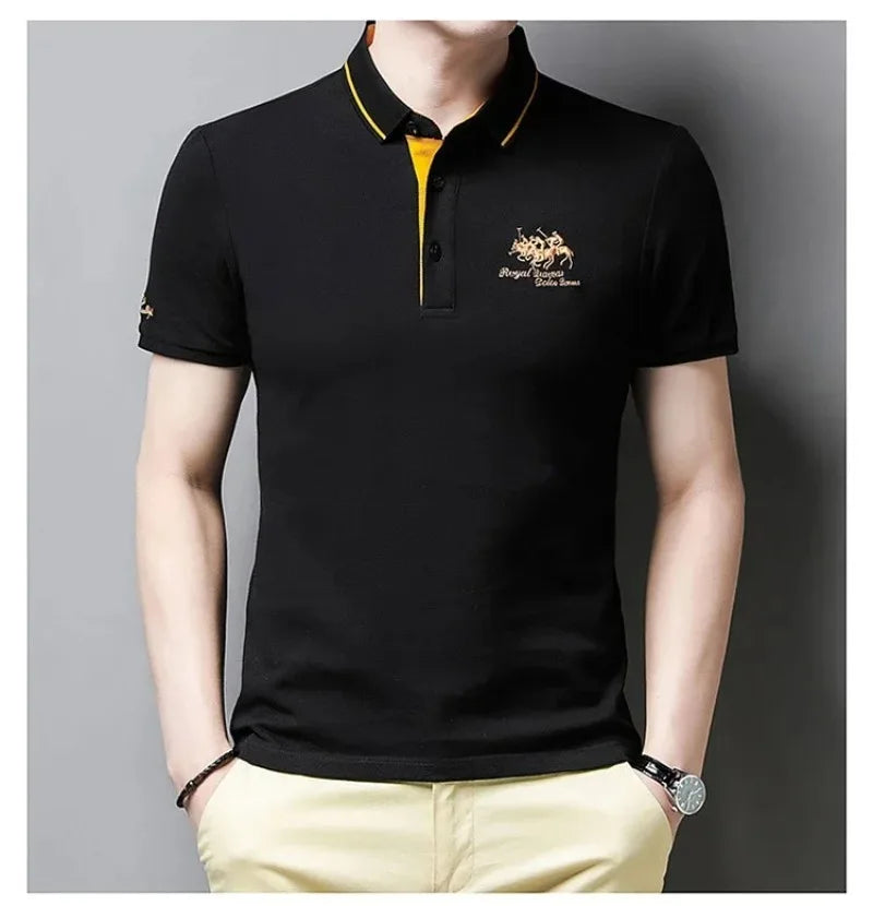 Men's Embroidered Polo Short Sleeve Shirt -Luxury Casual Lapel T-shirt