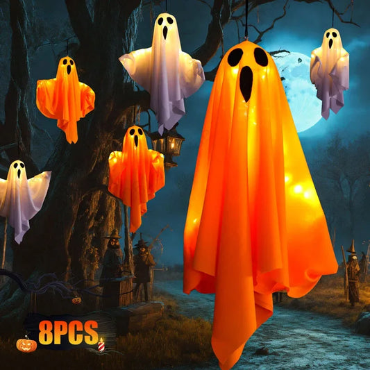 1-8PCS Halloween Hanging Ghost Led Decorations