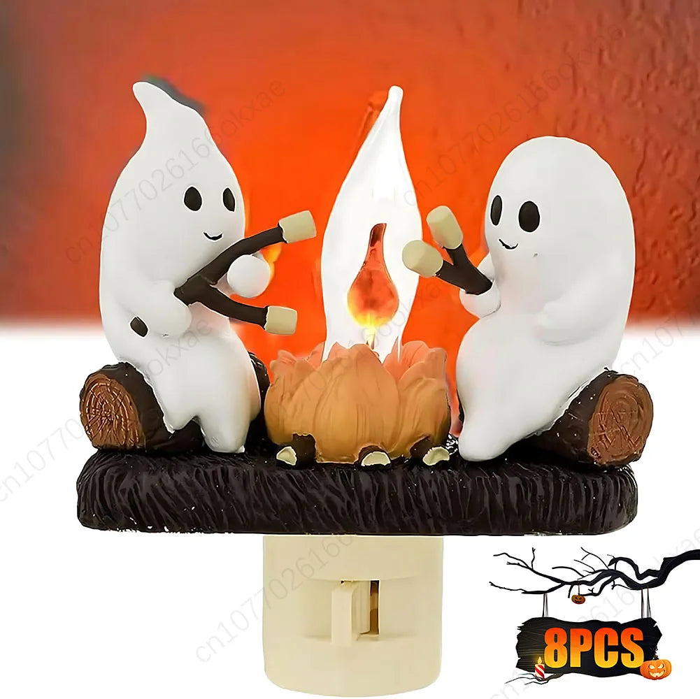 1-8PCS -LED Flame Ghost Campfire Flickering Nightlight Light