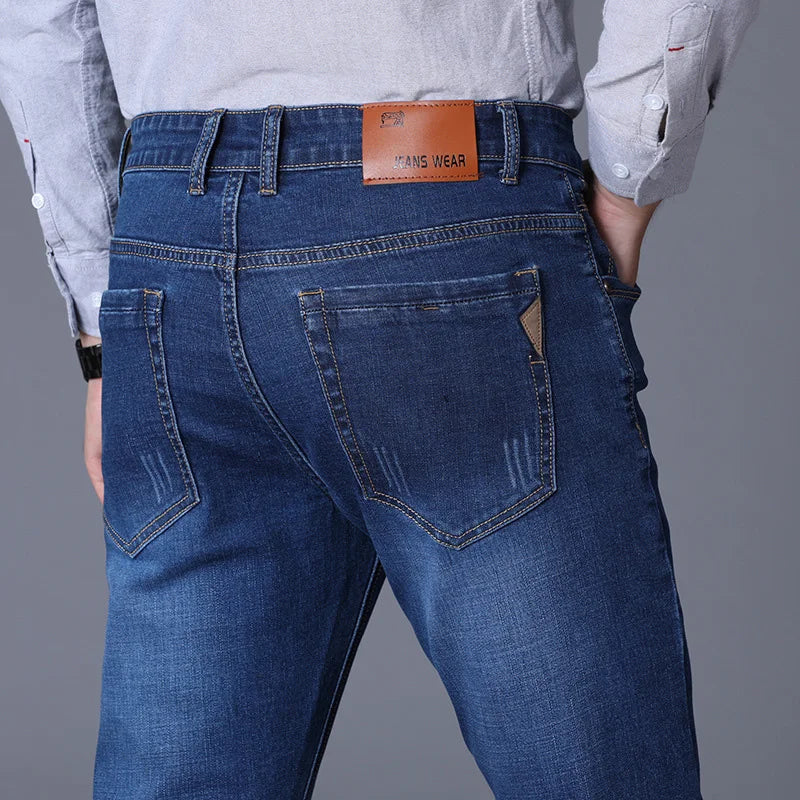 Men's Blue Jeans -Casual stretchy Straight Leg