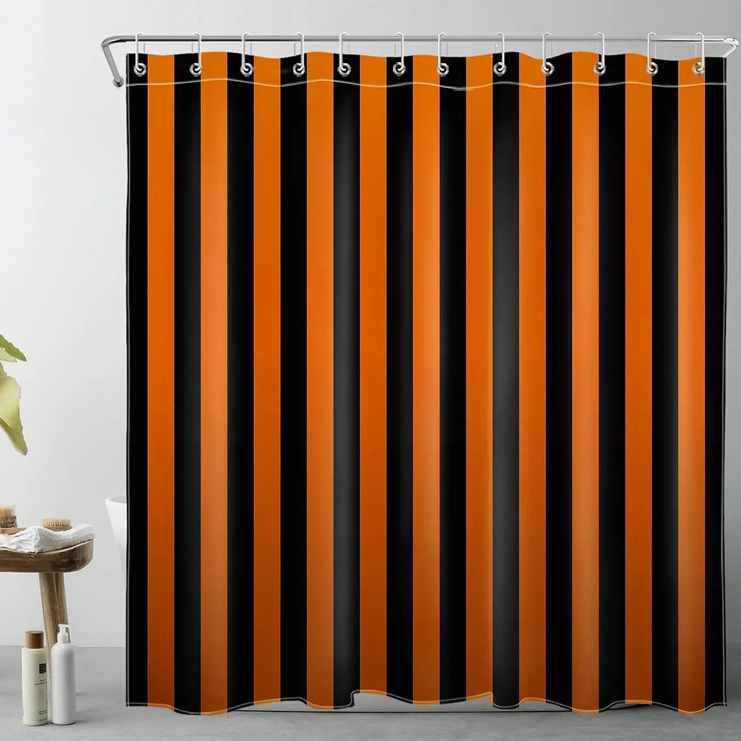 Striped Shower Curtain with hooks- Vertical Stripe design