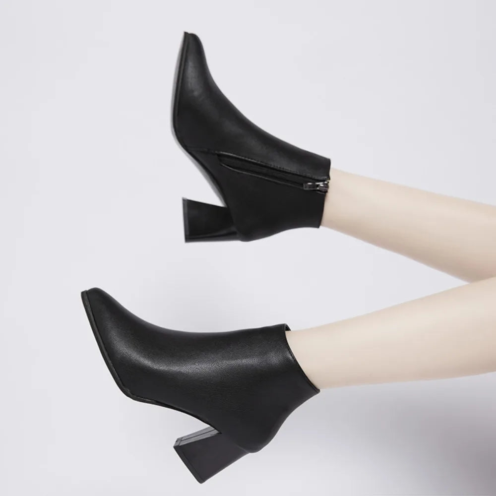 Woman's Ankle Boots with Side Zipper -Short Heel