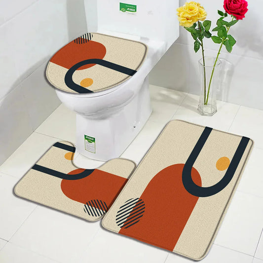 1-3pc sets-Non slip Bath Mat Set -Abstract Mid Century Boho Aesthetic Art Pattern-Floor Rugs + Toilet Lid Cover