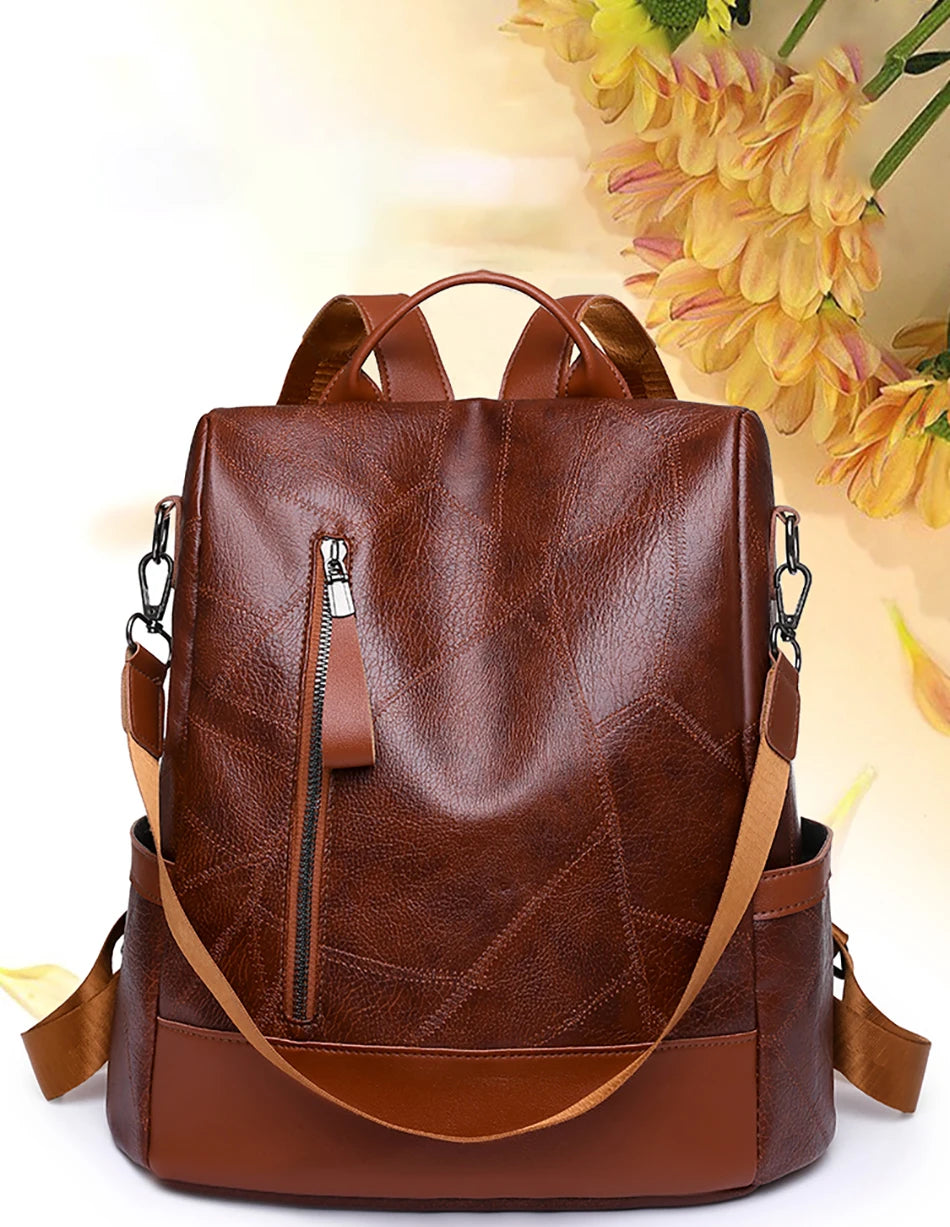 Women’s Soft Leather Large Capacity Backpack- Shoulder Bags