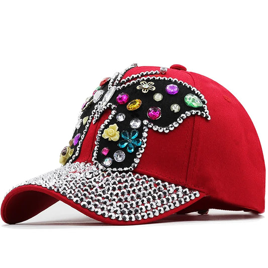 Women's Denim Rhinestone Butterfly base ball cap with full Crystal  Rhinestone Bill