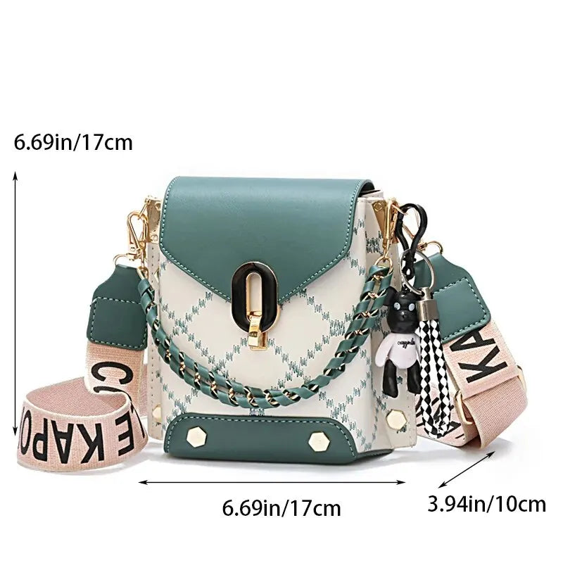 Woman's Leather Diamond Lattice Daily Commuter Crossbody Shoulder Bag with Chain