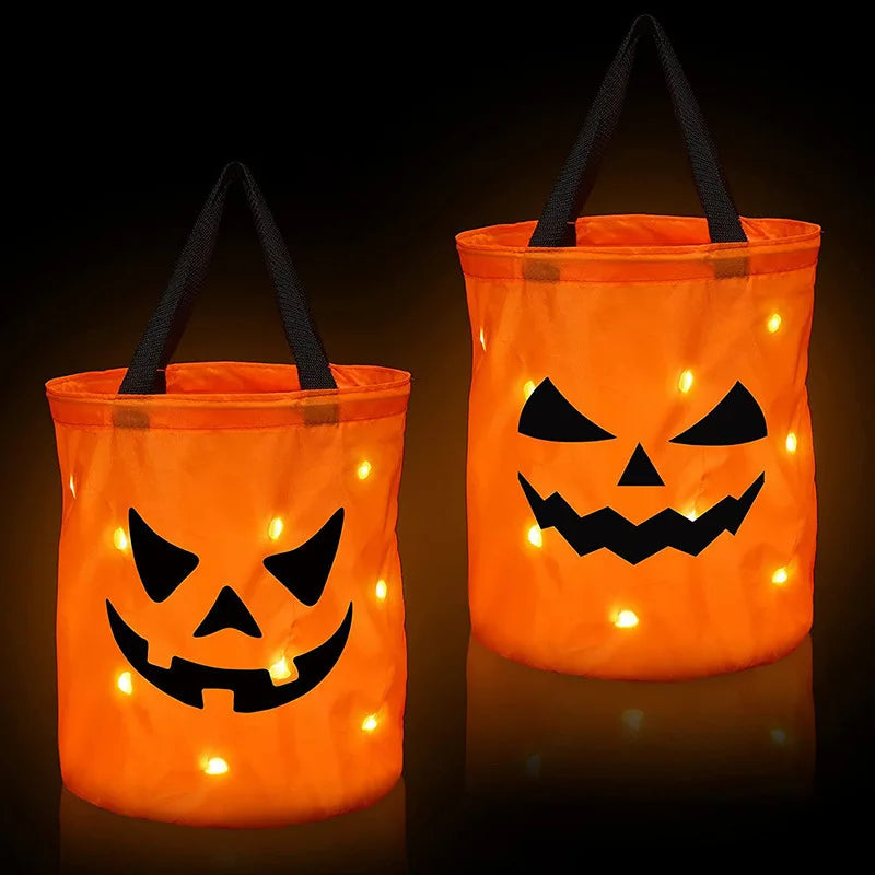 1 pc - LED Light up Halloween Trick or Treat Collapsible Pumpkin Candy Bag