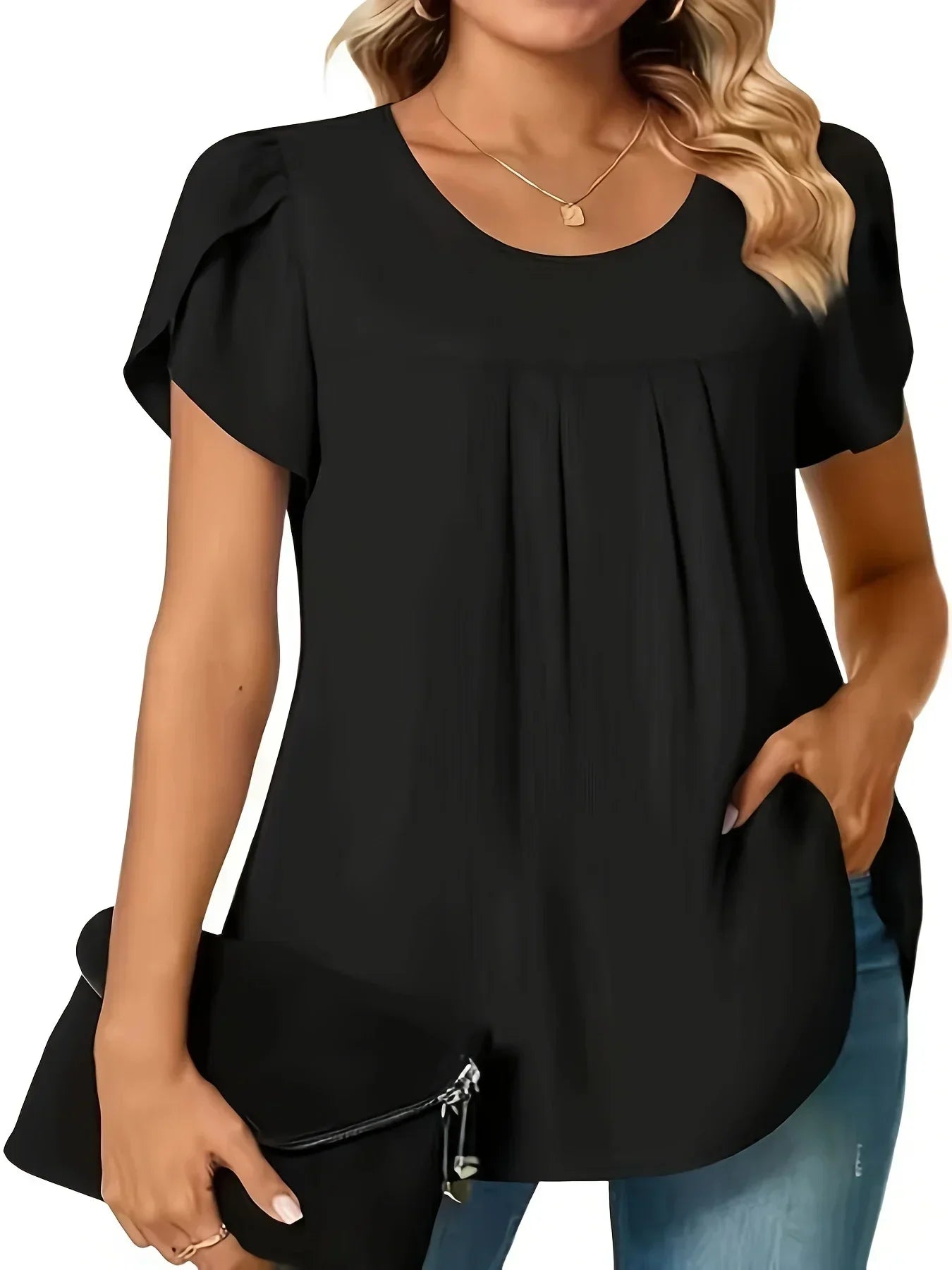 Plus Size Pleated Casual Short Sleeved Shirt - 1XL-5XL