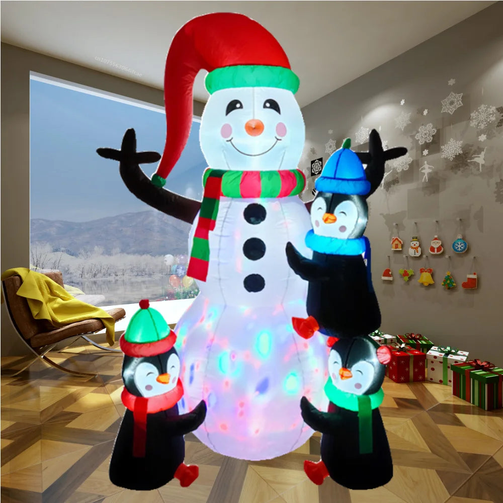 6ft/1.8M -LED Christmas Inflatable - Snowman with Three Penguins hugging snowman