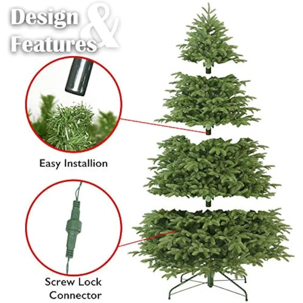 8 Ft Pre-lit Artificial  Christmas Tree w/ 750 Warm White Light, & Metal Foldable Stand